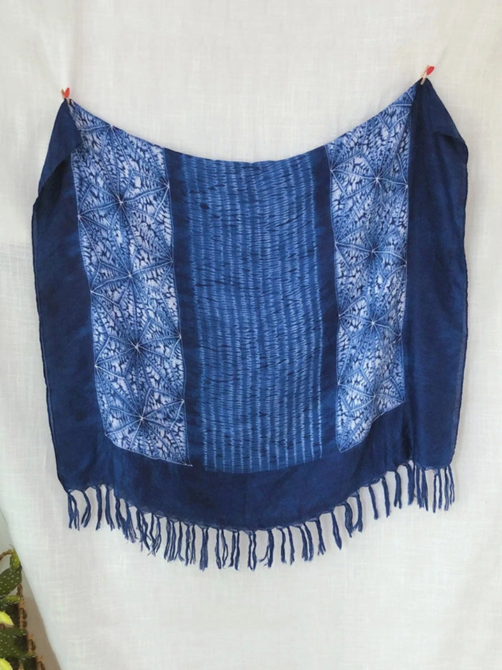 Tie Dye Blue Scarf Long Fringe Sarong Beach Towel