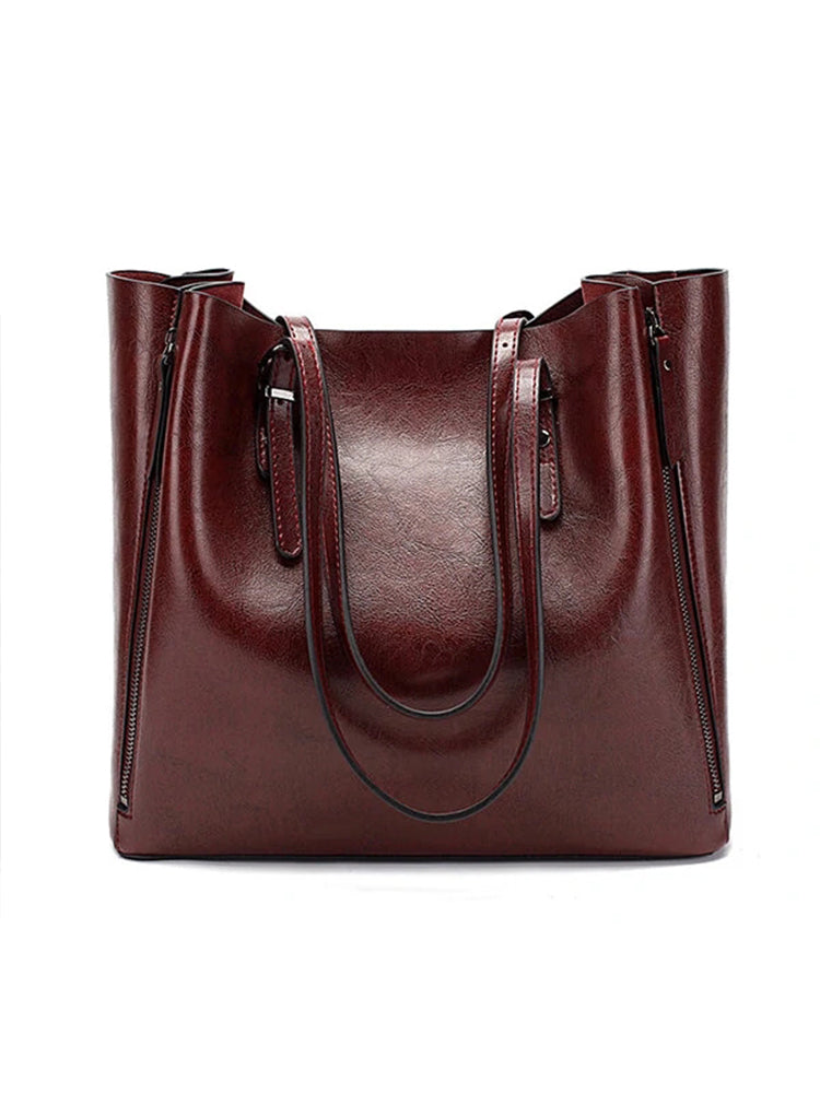 Solid Large Capacity Leisure Handbag Faux Leather Shoulder Tote Bag