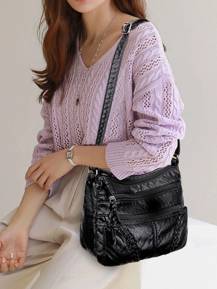 Women Multi-pocket Middle-aged Vintage Crossbody Bag