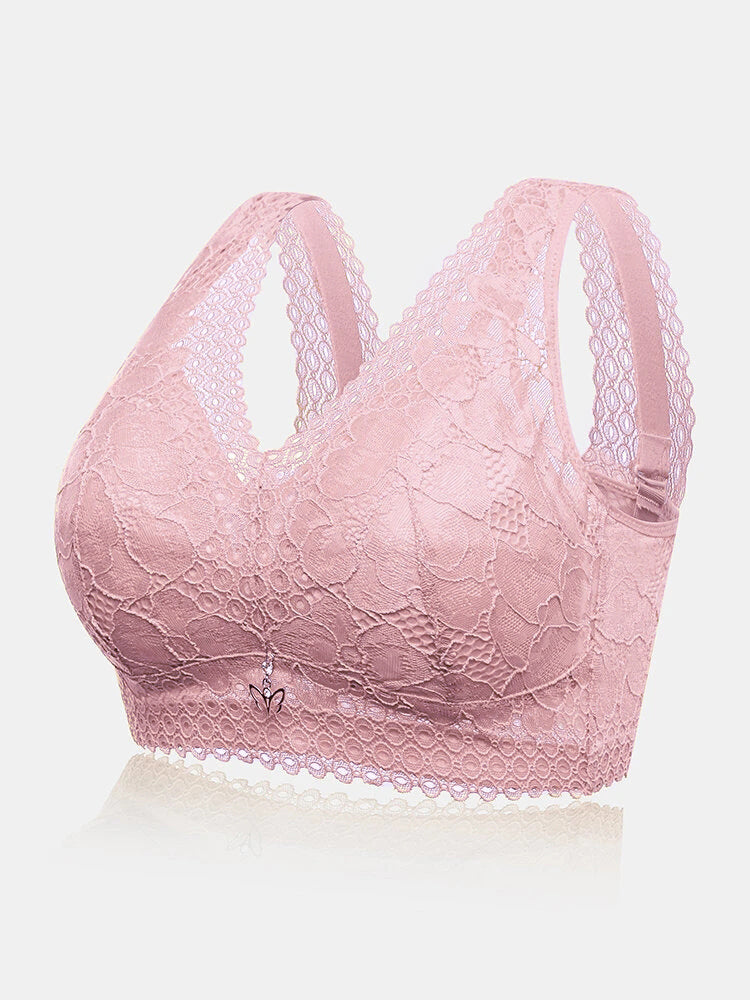Women Floral Lace Wireless Lightly Lined Bra