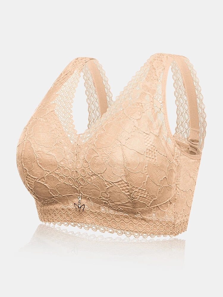 Women Floral Lace Wireless Lightly Lined Bra