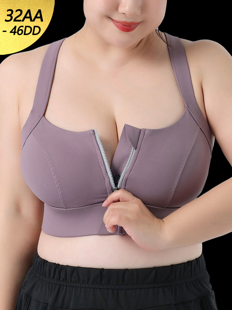 Women Front Zipper Racerback Sports Supportive Wirefree Bra