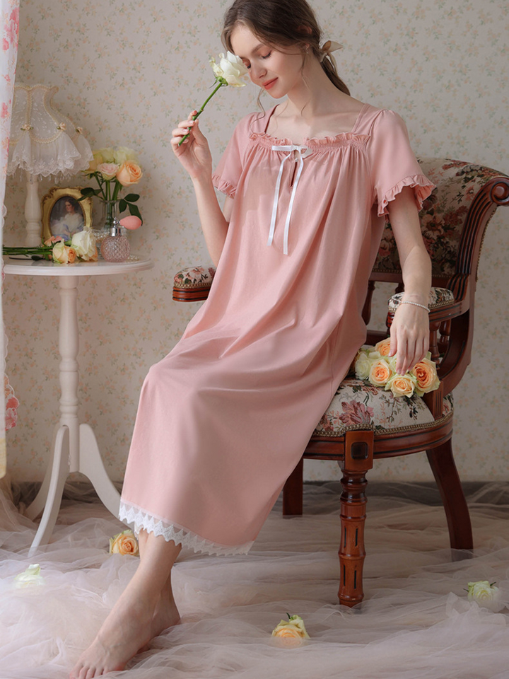 Women's Lace Nightdress Short Sleeve Victorian Nightgown Sleepwear Pajama