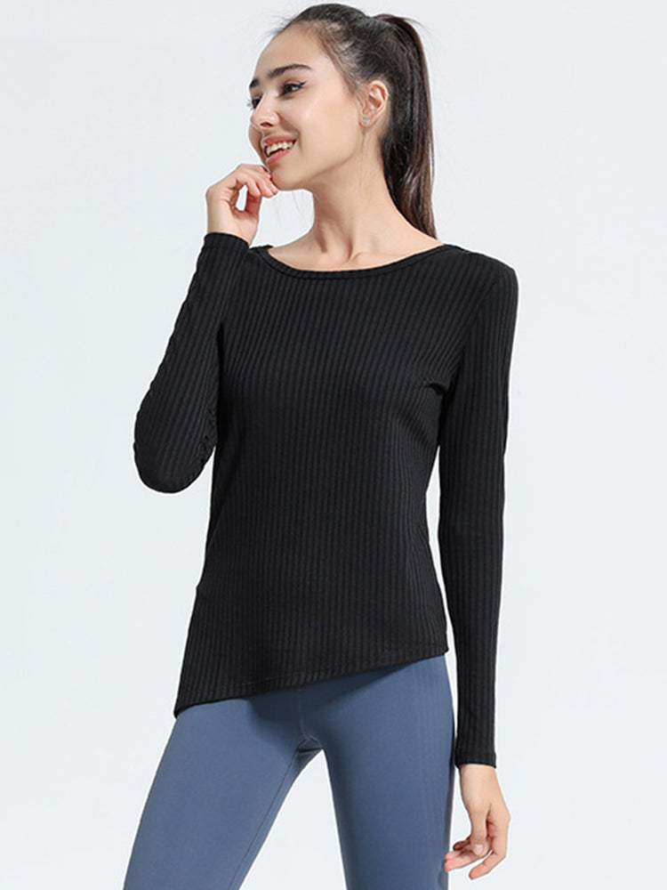 Women Long Sleeve Workout Shirts Slim Fit Ribbed Yoga Tops