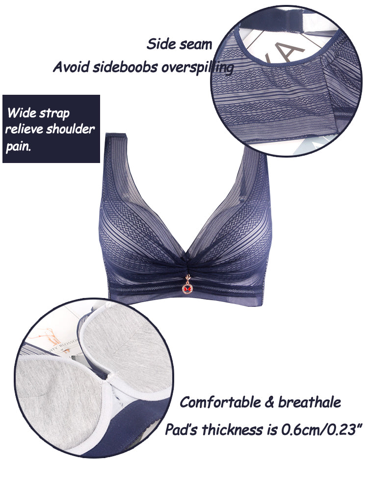 Sexy Deep Plunge Wide Straps Comfort Wireless Bra