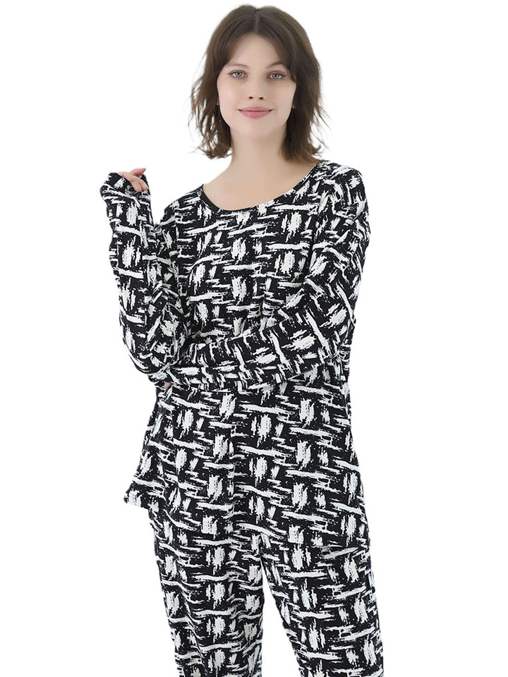 Women Plus Size Long Sleeve Printing Soft Pajamas Set