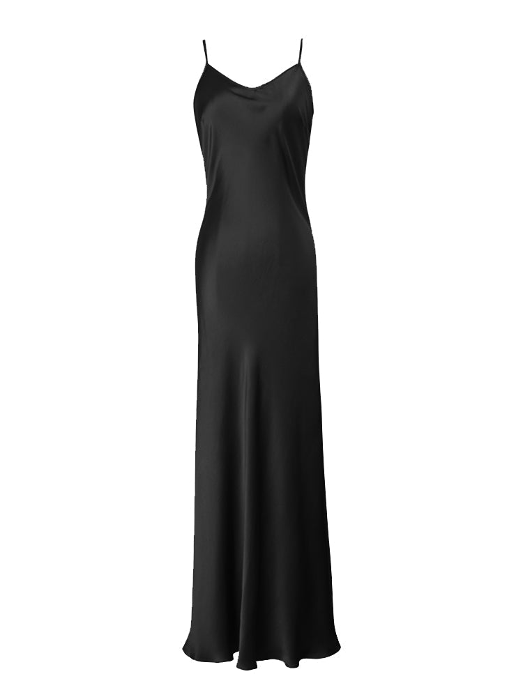 Midnight Sexy Silk Slip Dress Prom Cocktail Midi Dress