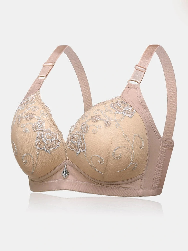 Women's Floral Wireless Light Full Cup Push Up Bra