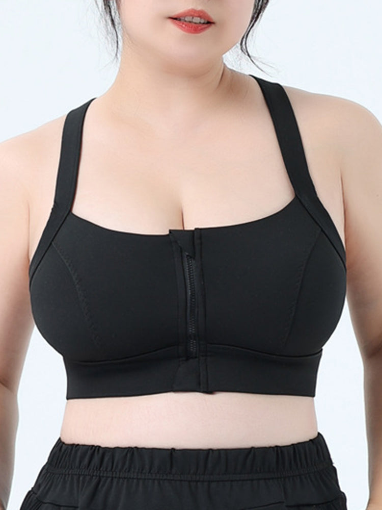 Women Front Zipper Racerback Sports Supportive Wirefree Bra