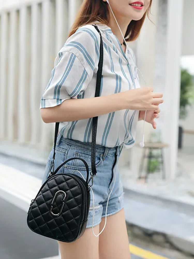 Small Crossbody Bags Diamond Pattern Shoulder Bag with Earphone Hole