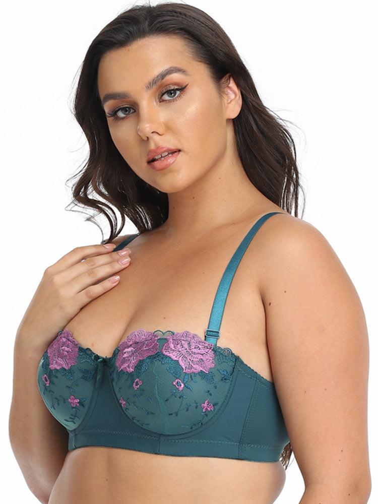 Women Flower Embroidery Breathable Underwire Bra