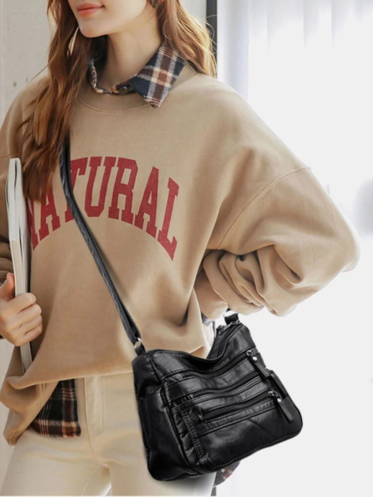 Women Vintage Anti-theft Multi-pocket PU Leather Crossbody Bag Shoulder Bag