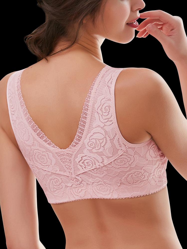 Front Zipper Lace Full Coverage Wire-Free Bra