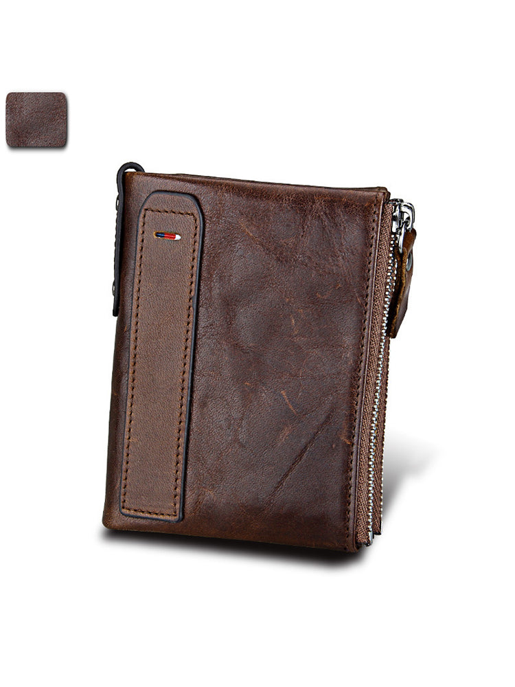 Zipper RFID Card Holders Anti-theft Zip Coin Pocket Bifold Wallets