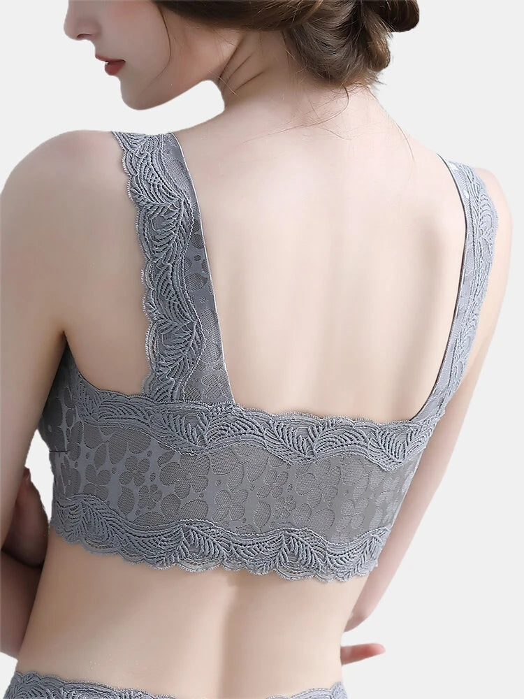 Front Zipper Floral Lace Bralette with Removable Pads