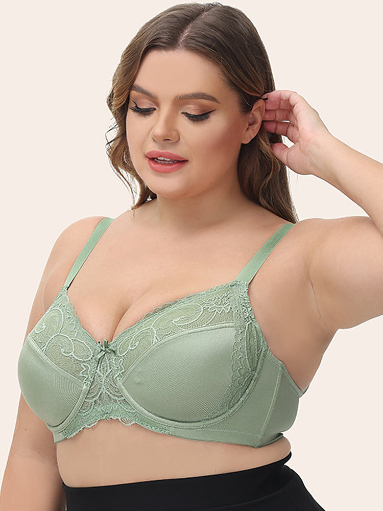 Women's Ultra-thin Green Lace Full Cup Support Bra