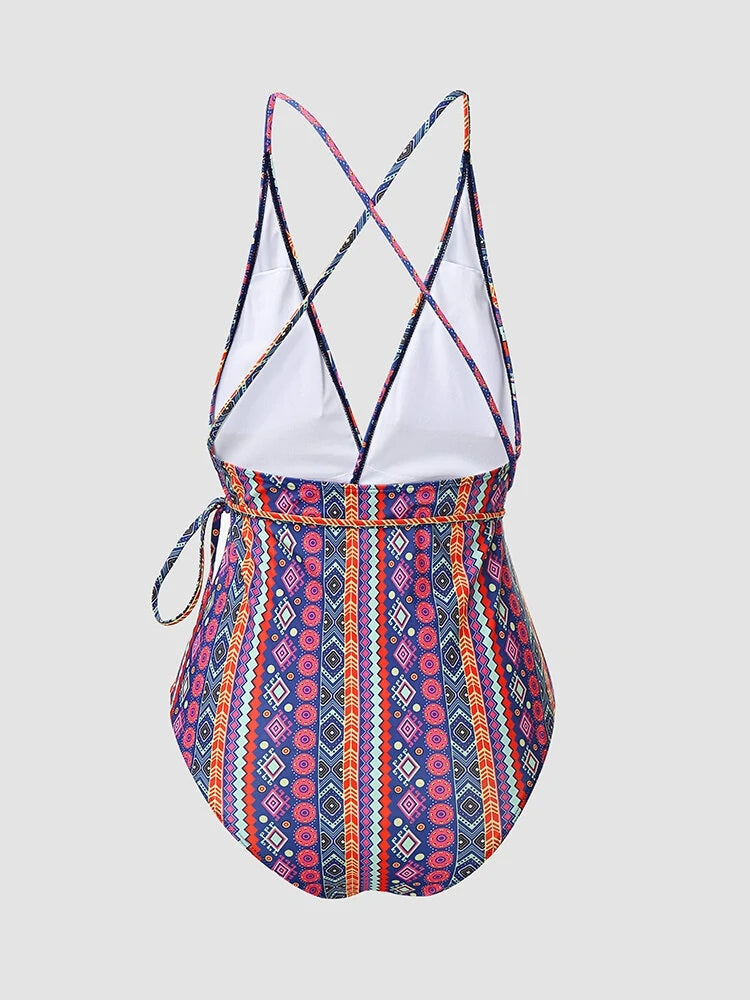 Sexy Deep V Brazilian Criss Cross Tie Knot One Piece Swimwear