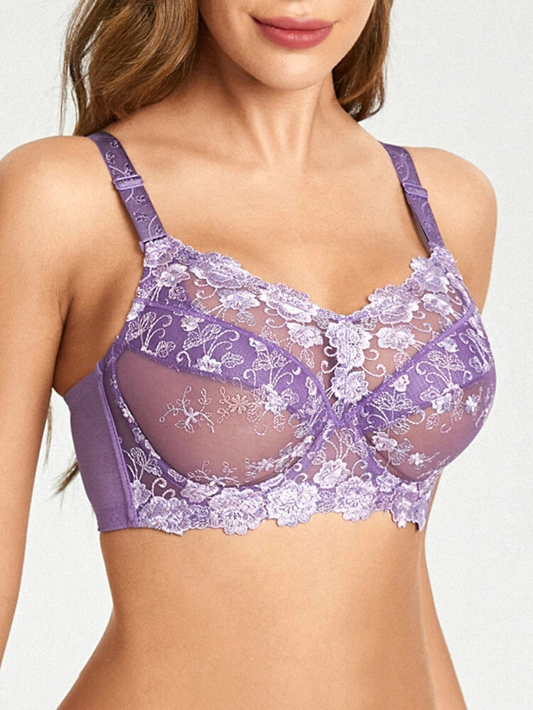 Embroidery Floral Sexy See Through Sheer Push Up Bras
