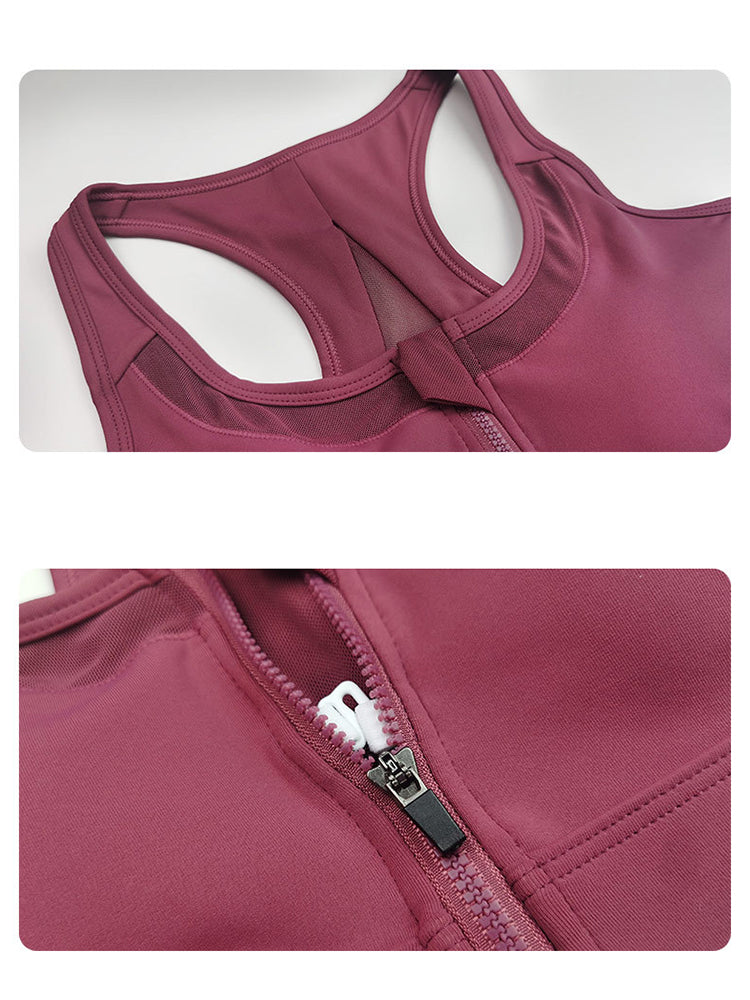 Workout Fitness Front Zipper Racerback Sports Bra