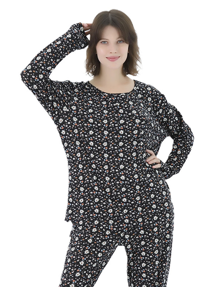 Women Plus Size Long Sleeve Printing Soft Pajamas Set