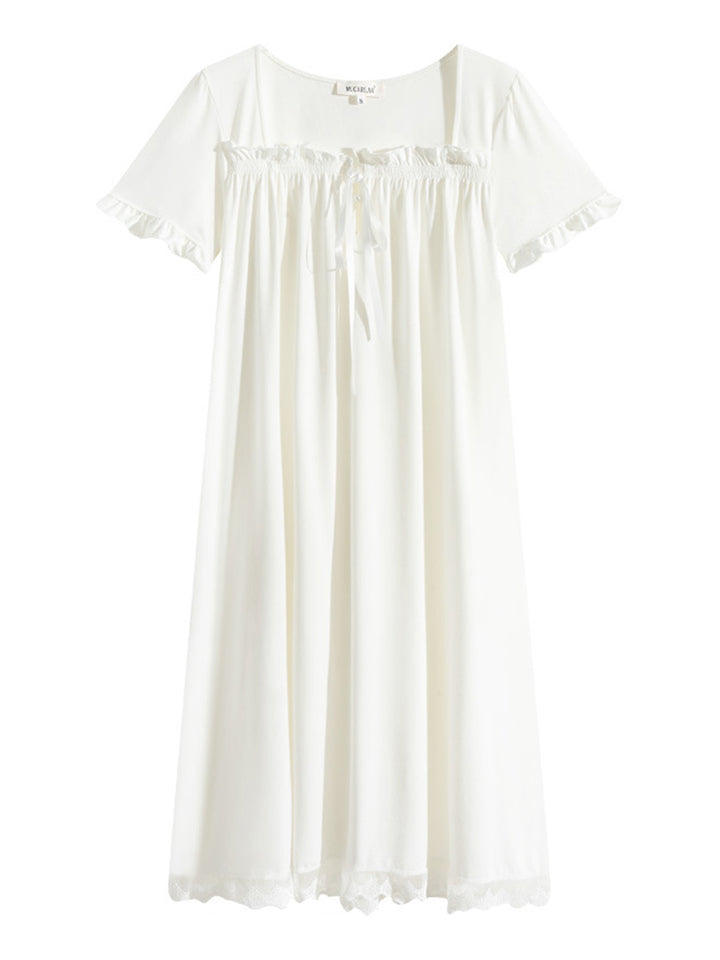 Women's Lace Nightdress Short Sleeve Victorian Nightgown Sleepwear Pajama