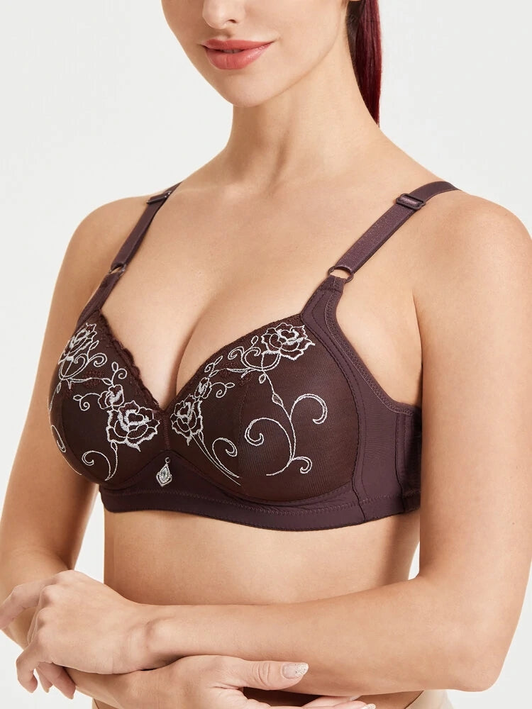 Women's Floral Wireless Light Full Cup Push Up Bra
