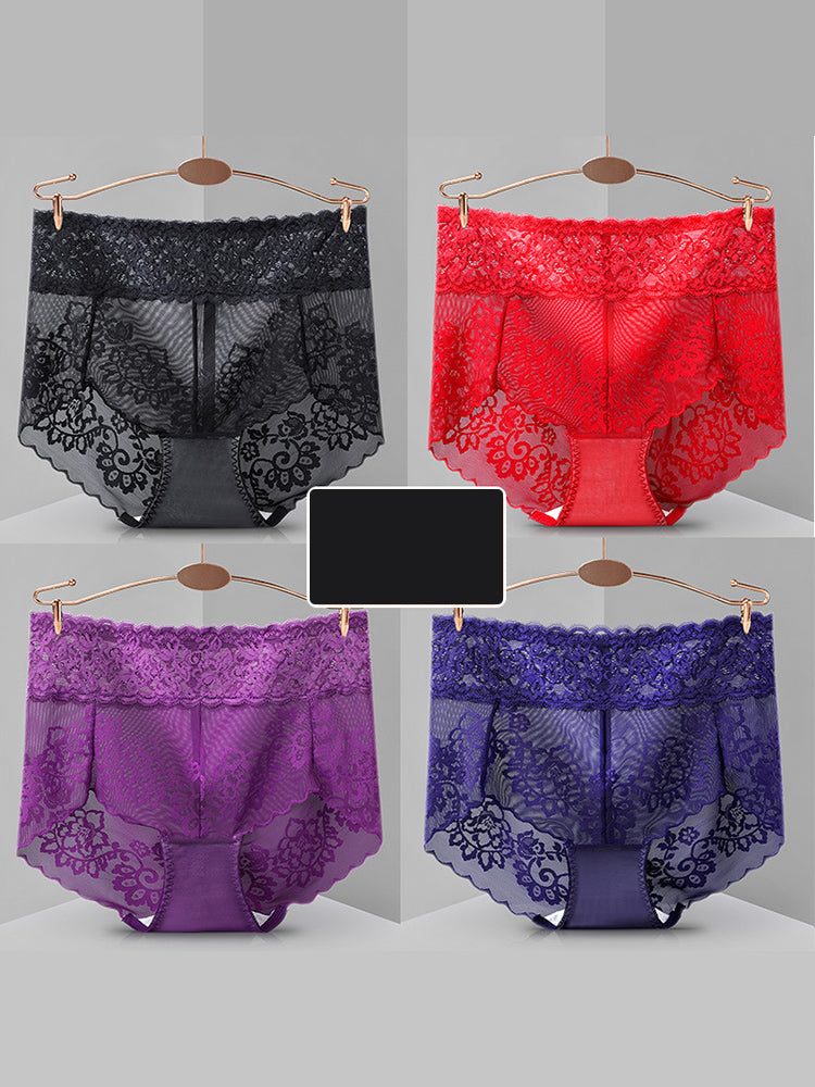 4-Pack Sexy Transparent Lace Mid-Waist Underwear