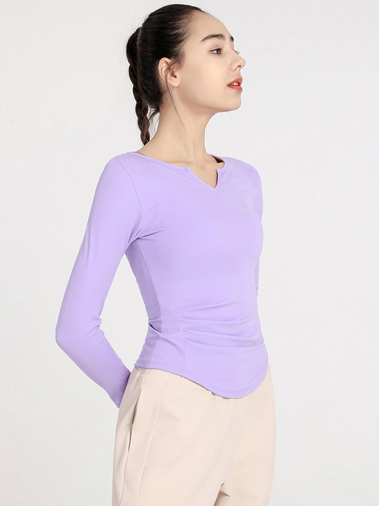 Slim Fit V-neck Long Sleeve Yoga Tops Breathable Athletic Workout Running Shirt