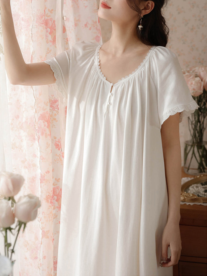 Women's Lace Nightdress Short Sleeve Victorian Nightgown Sleepwear Pajama