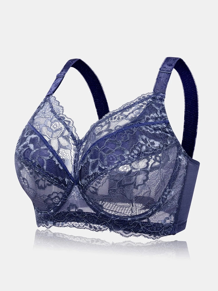 Lace Jacquard Underwire See Through Non Padded Bra