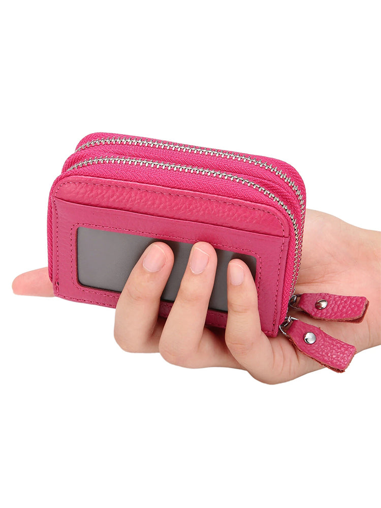 RFID Antimagnetic Genuine Leather 11 Card Slots Card Holder Purse