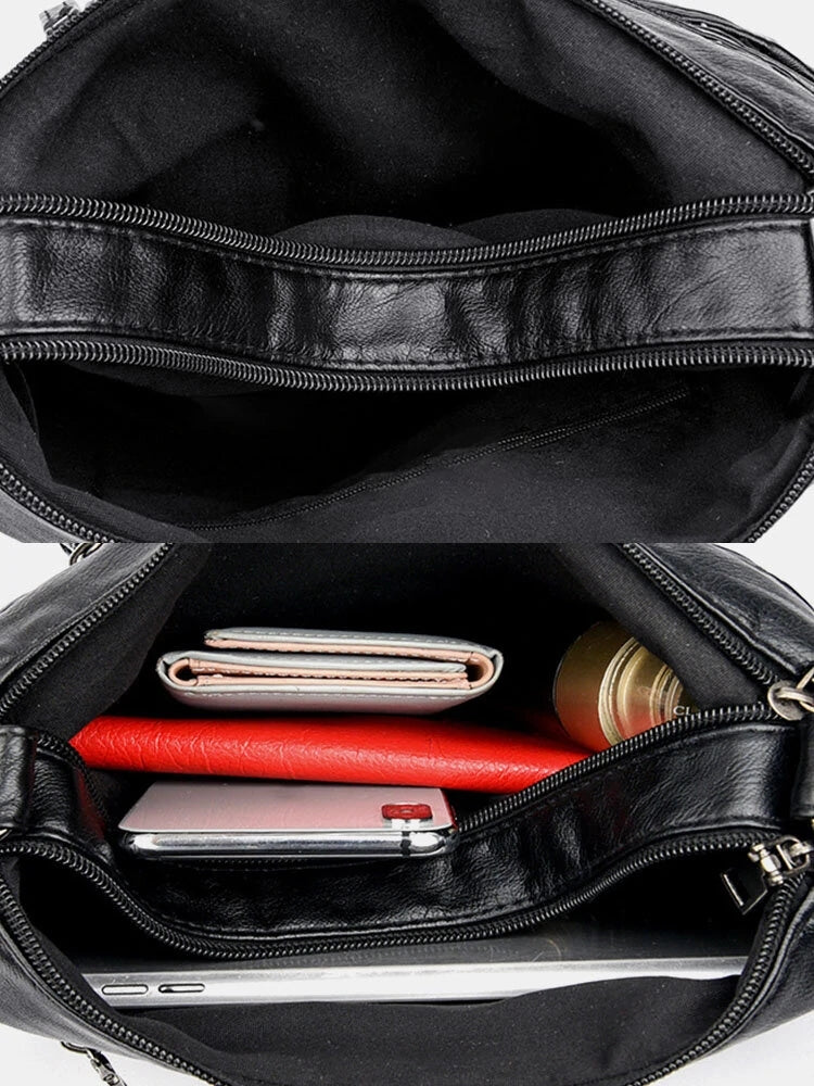 Women Vintage Anti-theft Multi-pocket PU Leather Crossbody Bag Shoulder Bag