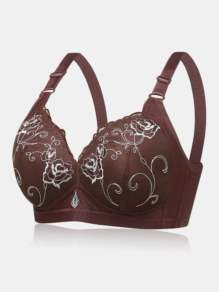 Women's Floral Wireless Light Full Cup Push Up Bra