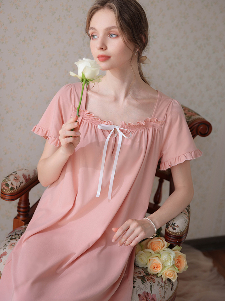 Women's Lace Nightdress Short Sleeve Victorian Nightgown Sleepwear Pajama