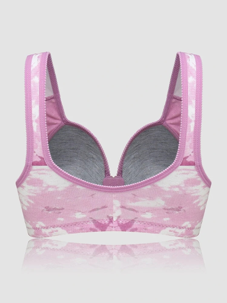 Women's Front Clasp Tie Dyed Lightly Lined Wire-free Bra