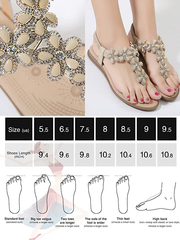 Women's Floral Gems Rhinestone Flip Flops Sandals