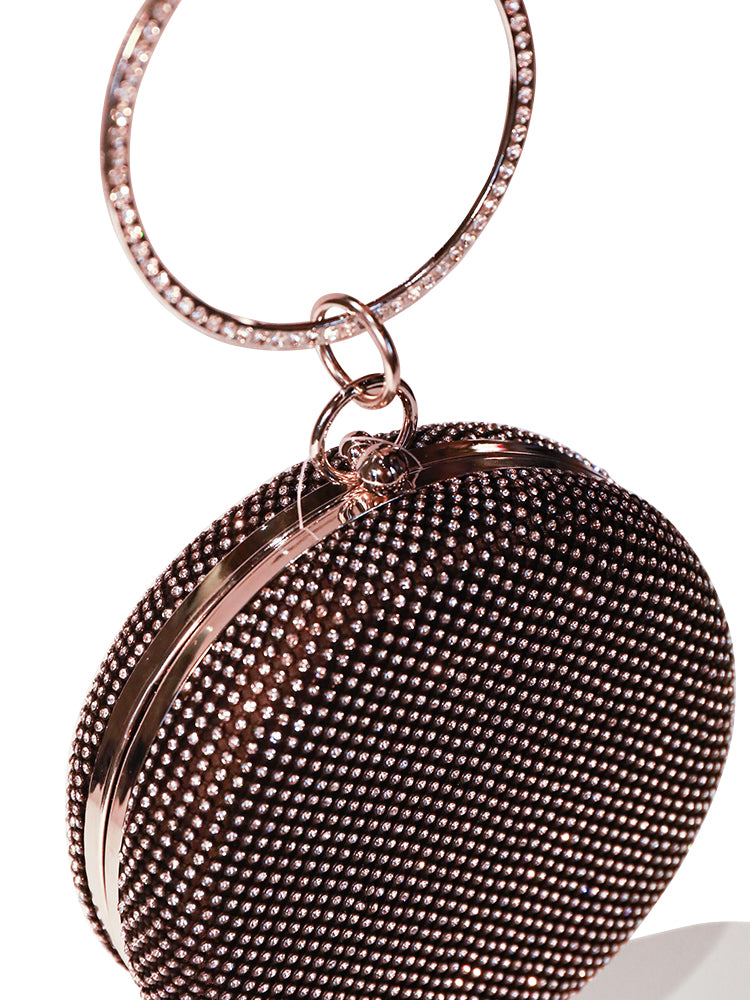 Round Purse Clutches Rhinestone Ring Handbag Crossbody Bag