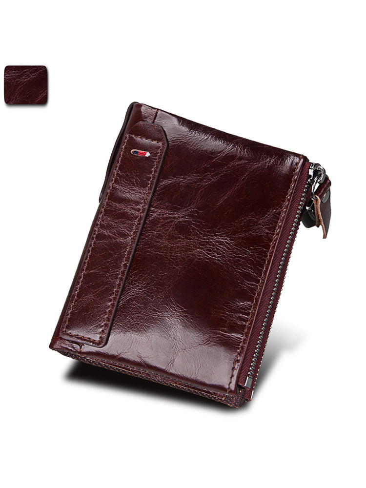 Zipper RFID Card Holders Anti-theft Zip Coin Pocket Bifold Wallets