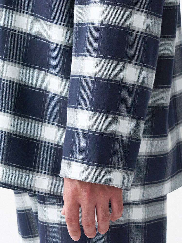 Cotton Plaid Pajamas Set Long Sleeve Sleepwear for Men&Women