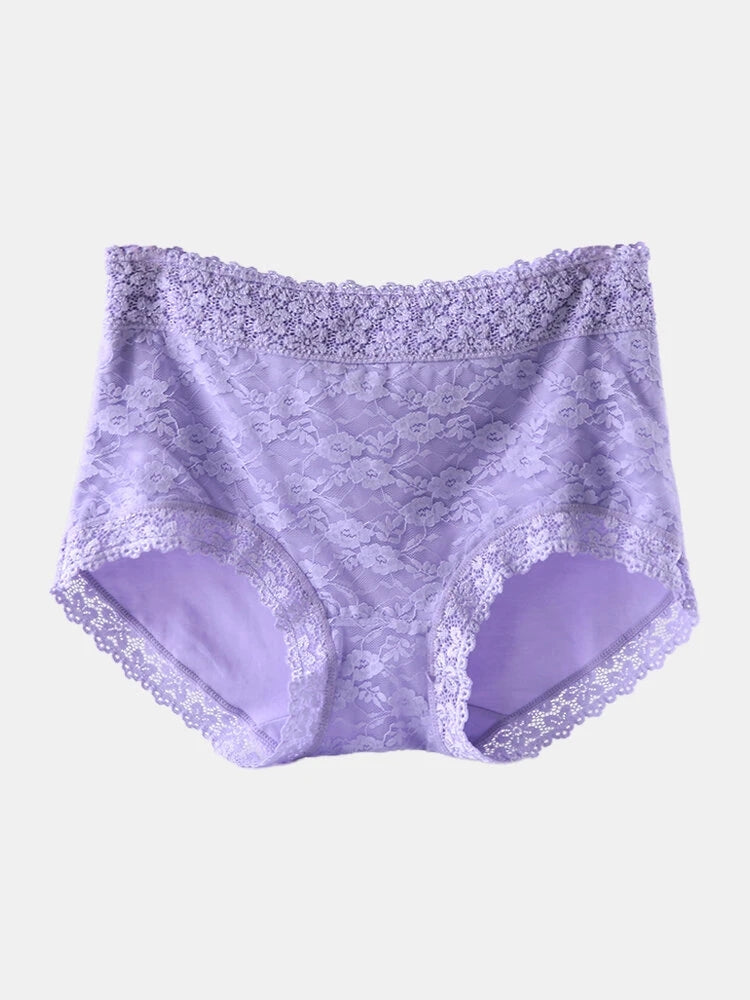 Women High Waist Cotton Lace Stretch Regular Briefs