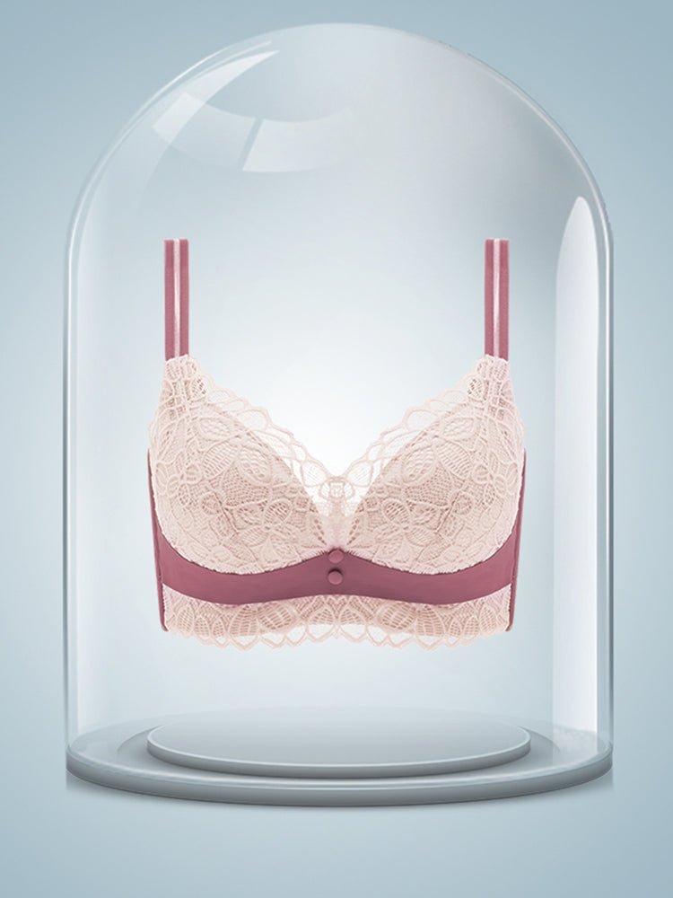 V-Neck Adjustable Straps Lace Wireless Bra