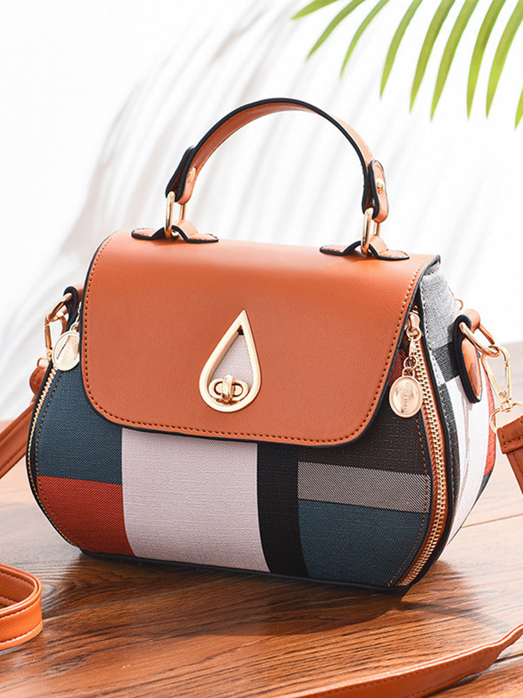 Geometric Patterns Canvas PU Leather Crossbody Handbag