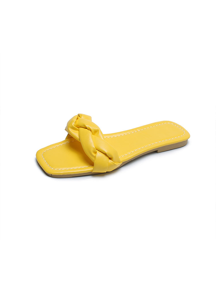 Women's Open Toe Flat Sandals Slip On Slides Braided Strap Slipper