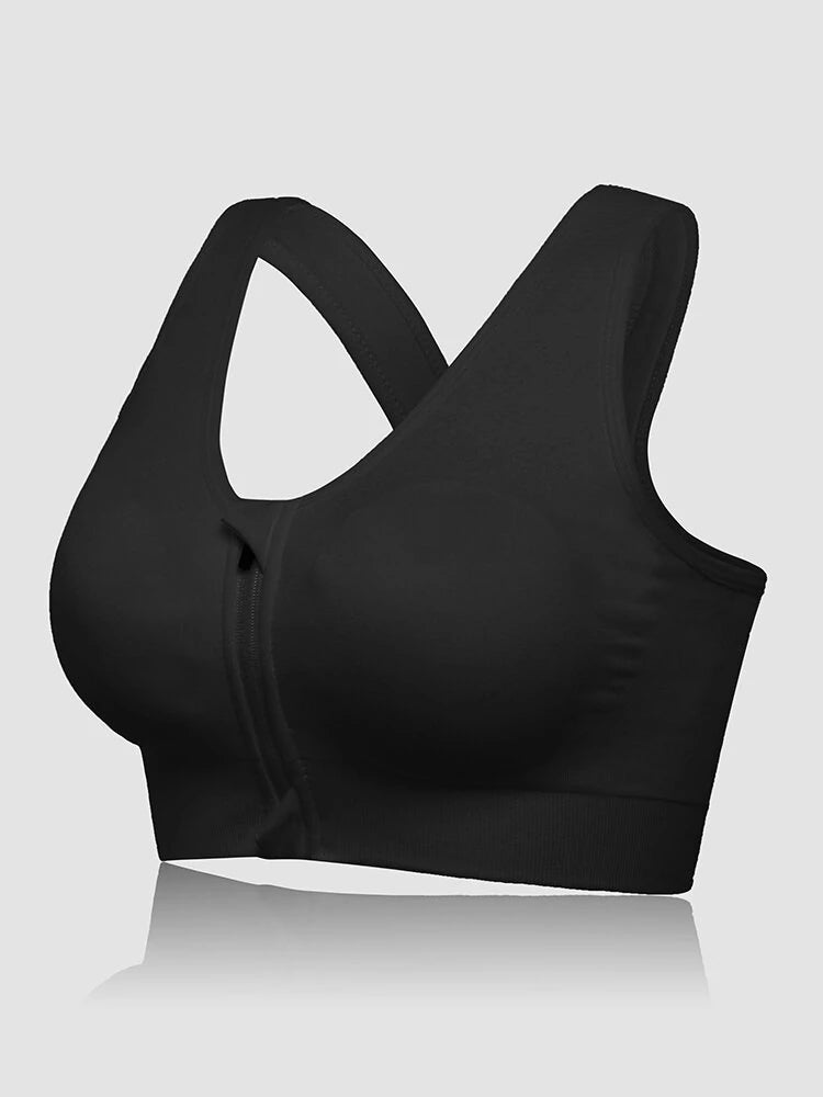 Front Zipper Wireless Shockproof Sports Bras with Removable Pad