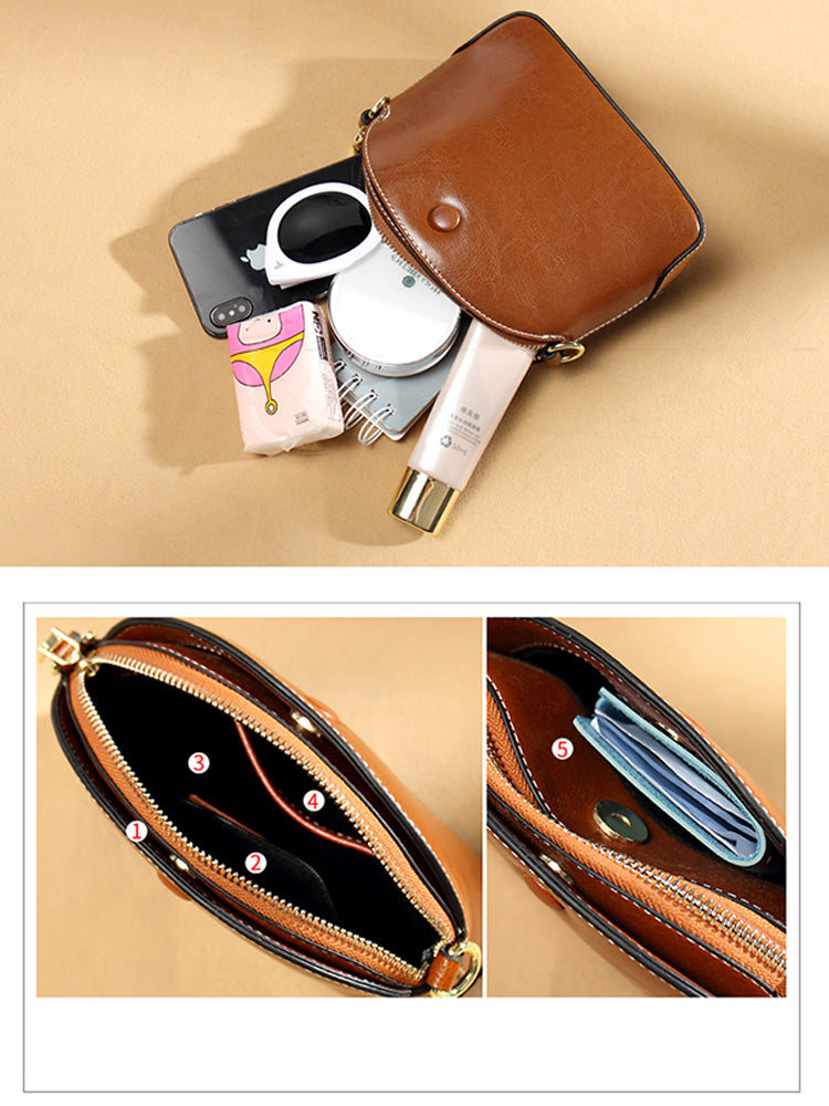 Vintage Leather Crossbody Glossy Purse Satchel Bags