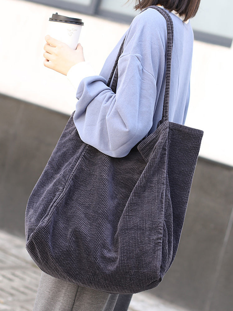 Corduroy Vintage Handbag Large-capacity Shopping Bag