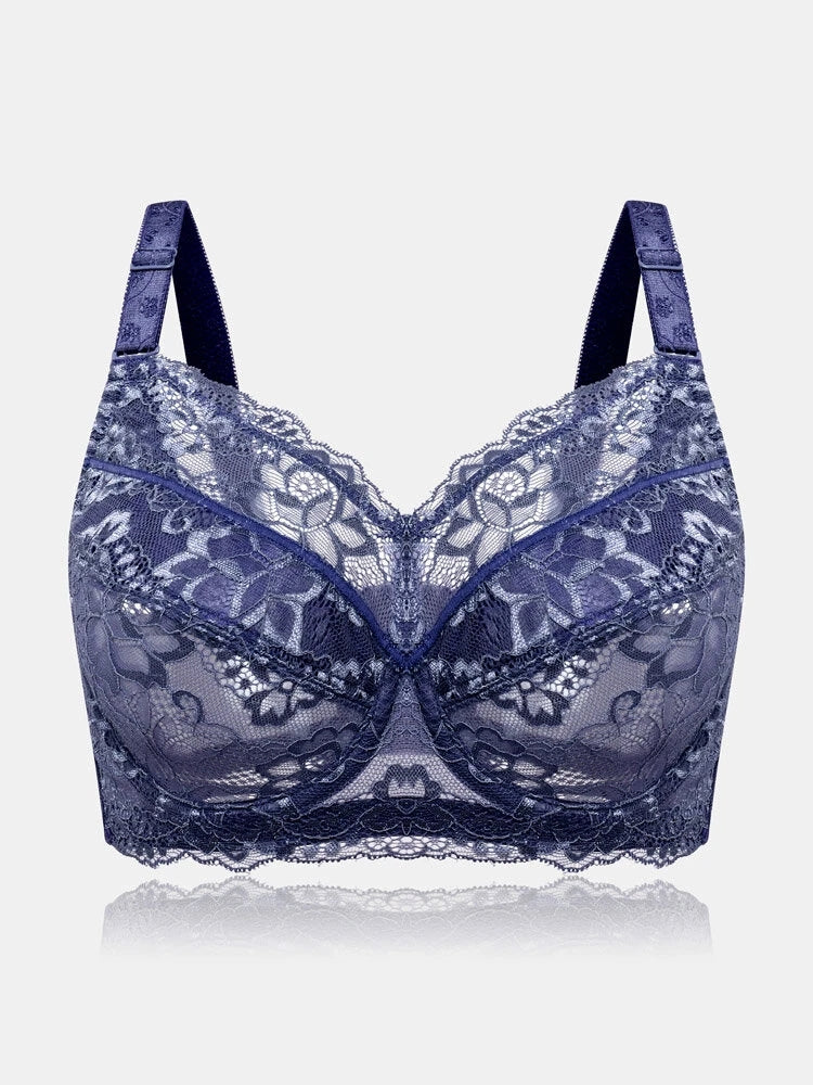 Lace Jacquard Underwire See Through Non Padded Bra