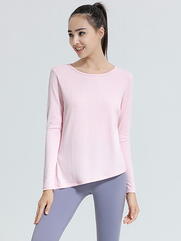 Women Long Sleeve Workout Shirts Slim Fit Ribbed Yoga Tops