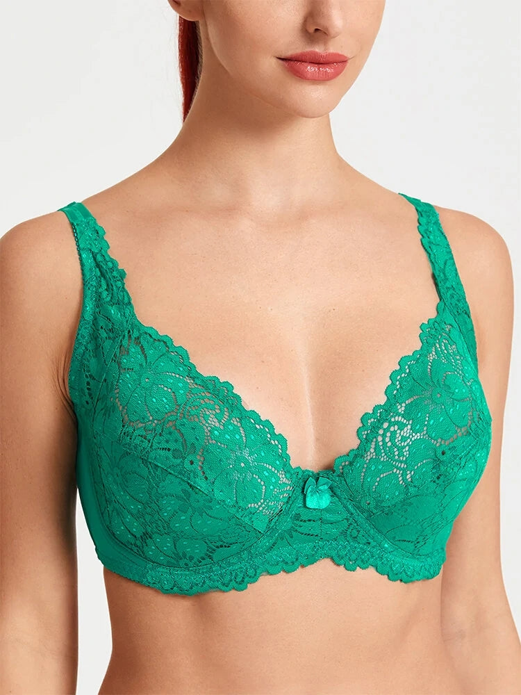 Floral Lace Trim See Through Thin Breathable Push Up Bra