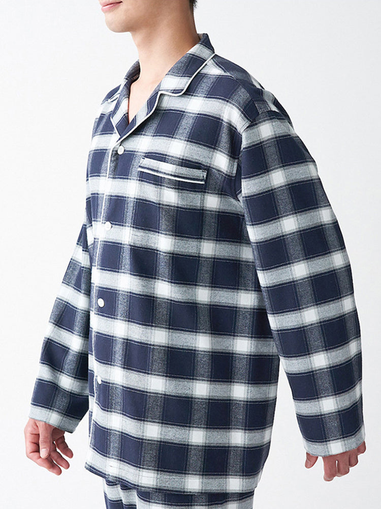 Cotton Plaid Pajamas Set Long Sleeve Sleepwear for Men&Women